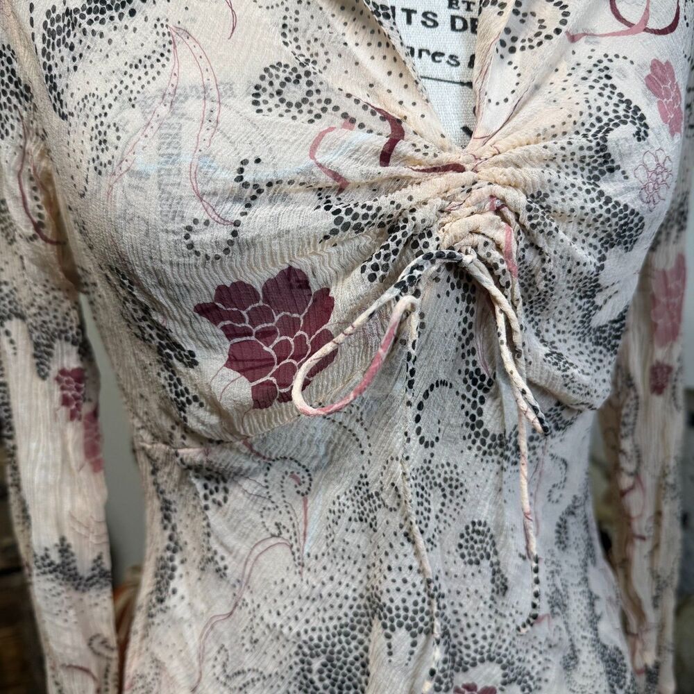 The Limited Y2k 100% Silk Sheer Retro Floral Long Sleeve Blouse Sz M Coquette - Picture 3 of 9
